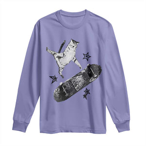 Skateboard Cat Y2K Long Sleeve Shirt Rockstar Gf Aesthetic Cat Retro Grunge Skater TS10 Violet Print Your Wear
