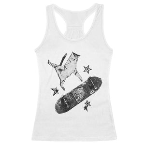 Skateboard Cat Y2K Racerback Tank Top Rockstar Gf Aesthetic Cat Retro Grunge Skater TS10 White Print Your Wear
