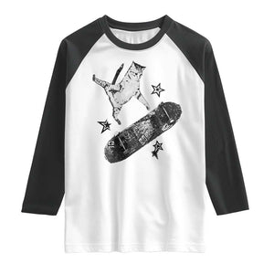 Skateboard Cat Y2K Raglan Shirt Rockstar Gf Aesthetic Cat Retro Grunge Skater TS10 White Black Print Your Wear