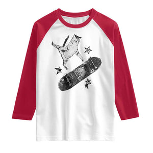 Skateboard Cat Y2K Raglan Shirt Rockstar Gf Aesthetic Cat Retro Grunge Skater TS10 White Red Print Your Wear