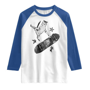 Skateboard Cat Y2K Raglan Shirt Rockstar Gf Aesthetic Cat Retro Grunge Skater TS10 White Royal Print Your Wear