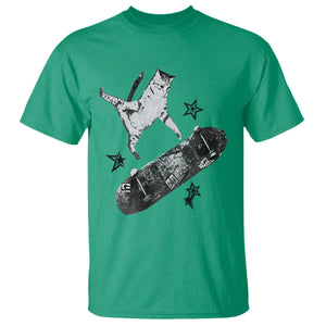 Skateboard Cat Y2K T Shirt Rockstar Gf Aesthetic Cat Retro Grunge Skater TS10 Irish Green Print Your Wear