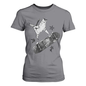 Skateboard Cat Y2K T Shirt For Women Rockstar Gf Aesthetic Cat Retro Grunge Skater TS10 Charcoal Print Your Wear