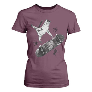 Skateboard Cat Y2K T Shirt For Women Rockstar Gf Aesthetic Cat Retro Grunge Skater TS10 Maroon Print Your Wear