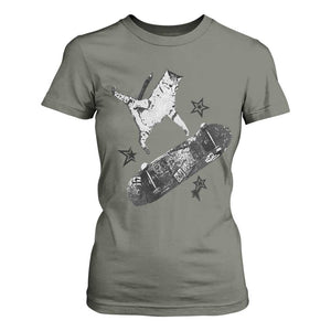 Skateboard Cat Y2K T Shirt For Women Rockstar Gf Aesthetic Cat Retro Grunge Skater TS10 Military Green Print Your Wear