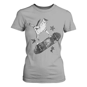 Skateboard Cat Y2K T Shirt For Women Rockstar Gf Aesthetic Cat Retro Grunge Skater TS10 Sport Gray Print Your Wear