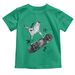 Skateboard Cat Y2K Toddler T Shirt Rockstar Gf Aesthetic Cat Retro Grunge Skater TS10 Irish Green Print Your Wear