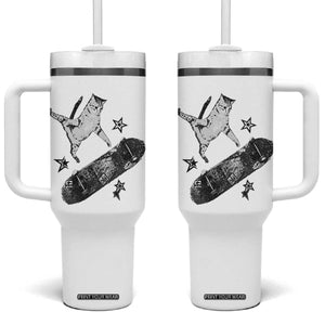 Skateboard Cat Y2K Tumbler With Handle Rockstar Gf Aesthetic Cat Retro Grunge Skater TS10 One Size: 40 oz White Print Your Wear