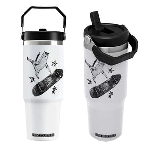 Skateboard Cat Y2K Flip Straw Tumbler Rockstar Gf Aesthetic Cat Retro Grunge Skater TS10 One Size: 30 oz White Print Your Wear