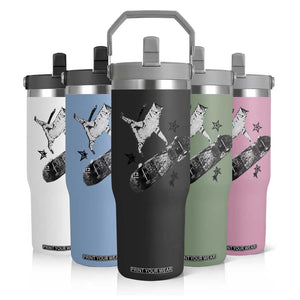 Skateboard Cat Y2K Flip Straw Tumbler Rockstar Gf Aesthetic Cat Retro Grunge Skater TS10 Print Your Wear