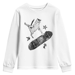 Skateboard Cat Y2K Youth Sweatshirt Rockstar Gf Aesthetic Cat Retro Grunge Skater TS10 White Print Your Wear