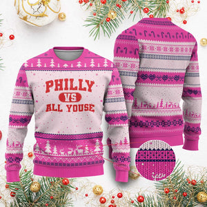 Philly Vs All Youse Ugly Christmas Sweater Vintage Funny Philadelphia Slang Red TS10 Hot Pink Print Your Wear