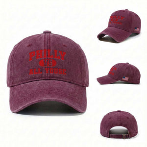 Philly Vs All Youse Washed Cotton Baseball Cap Vintage Funny Philadelphia Slang Red TS10 Washed Cap Universal Fit Burgundy Print Your Wear