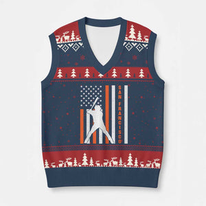 Retro San Francisco V-Neck Knit Sweater Vest Cool Distressed Baseball Fans SF USA Flag TS10 Navy Red Print Your Wear
