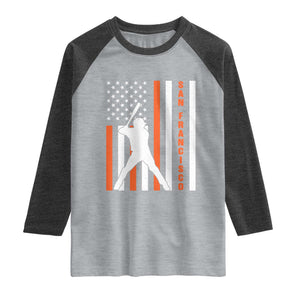 Retro San Francisco Raglan Shirt Cool Distressed Baseball Fans SF USA Flag TS10 Heather Gray Heather Charcoal Print Your Wear