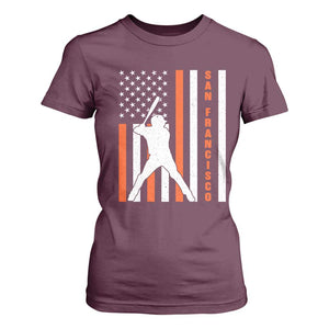 Retro San Francisco T Shirt For Women Cool Distressed Baseball Fans SF USA Flag TS10 Maroon Print Your Wear