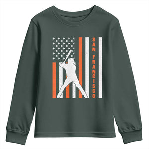 Retro San Francisco Youth Sweatshirt Cool Distressed Baseball Fans SF USA Flag TS10 Dark Forest Green Print Your Wear