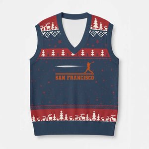 San Francisco Sport V-Neck Knit Sweater Vest SF Vintage Sports Baseball Players TS10 Navy Red Print Your Wear