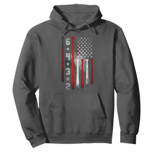 Double Play Hoodie 6 4 3 2 Vintage Baseball Math Softball Player American Flag TS10 Dark Heather Print Your Wear