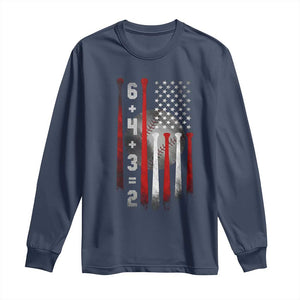 Double Play Long Sleeve Shirt 6 4 3 2 Vintage Baseball Math Softball Player American Flag TS10 Navy Print Your Wear