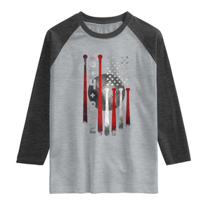 Double Play Raglan Shirt 6 4 3 2 Vintage Baseball Math Softball Player American Flag TS10 Heather Gray Heather Charcoal Print Your Wear