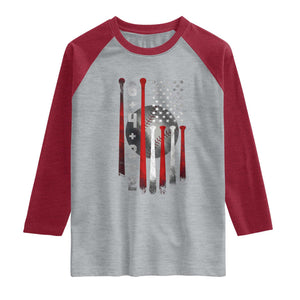 Double Play Raglan Shirt 6 4 3 2 Vintage Baseball Math Softball Player American Flag TS10 Heather Gray Heather Red Print Your Wear