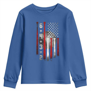Double Play Youth Sweatshirt 6 4 3 2 Vintage Baseball Math Softball Player American Flag TS10 Royal Blue Print Your Wear