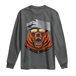 Bear With Cheese Grater Hat Long Sleeve Shirt Retro Foolball Fans TS10 Dark Heather Print Your Wear