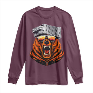 Bear With Cheese Grater Hat Long Sleeve Shirt Retro Foolball Fans TS10 Maroon Print Your Wear