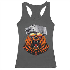 Bear With Cheese Grater Hat Racerback Tank Top Retro Foolball Fans TS10 Dark Heather Print Your Wear