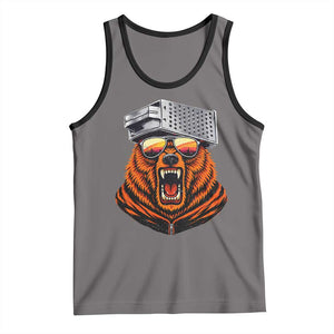 Bear With Cheese Grater Hat Tank Top Retro Foolball Fans TS10 Deep Heather Black Print Your Wear