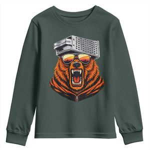 Bear With Cheese Grater Hat Youth Sweatshirt Retro Foolball Fans TS10 Dark Forest Green Print Your Wear