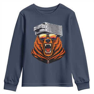 Bear With Cheese Grater Hat Youth Sweatshirt Retro Foolball Fans TS10 Navy Print Your Wear