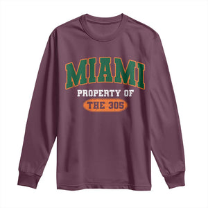305 Miami Long Sleeve Shirt Florida FL Vintage Athletic Sports TS10 Maroon Print Your Wear