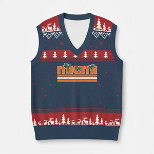 Miami V-Neck Knit Sweater Vest Florida FL Retro Vintage Weathered Athletic Sports TS10 Navy Red Print Your Wear