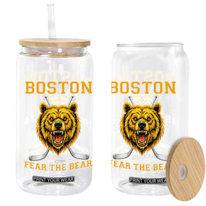 Boston Ice Hockey Glass Can Retro Vintage Fear The Bear TS10 Print Your Wear