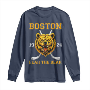 Boston Ice Hockey Long Sleeve Shirt Retro Vintage Fear The Bear TS10 Navy Print Your Wear