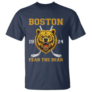 Boston Ice Hockey T Shirt Retro Vintage Fear The Bear TS10 Navy Print Your Wear