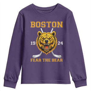 Boston Ice Hockey Youth Sweatshirt Retro Vintage Fear The Bear TS10 Purple Print Your Wear