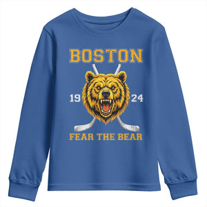 Boston Ice Hockey Youth Sweatshirt Retro Vintage Fear The Bear TS10 Royal Blue Print Your Wear
