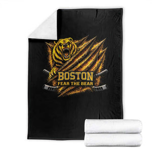 Boston Ice Hockey Throw Blanket Retro Fear The Bear Funny Sarcastic Saying TS10 Black Print Your Wear