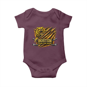 Boston Ice Hockey Baby Onesie Retro Fear The Bear Funny Sarcastic Saying TS10 Maroon Print Your Wear
