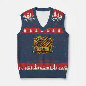 Boston Ice Hockey V-Neck Knit Sweater Vest Retro Fear The Bear Funny Sarcastic Saying TS10 Navy Red Print Your Wear