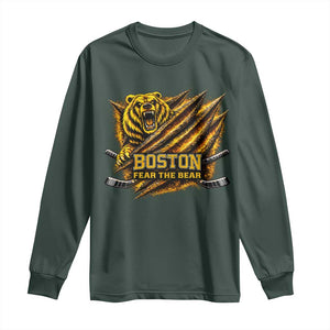 Boston Ice Hockey Long Sleeve Shirt Retro Fear The Bear Funny Sarcastic Saying TS10 Dark Forest Green Print Your Wear