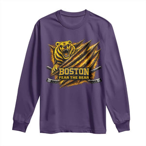 Boston Ice Hockey Long Sleeve Shirt Retro Fear The Bear Funny Sarcastic Saying TS10 Purple Print Your Wear