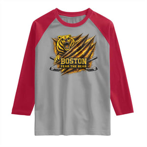 Boston Ice Hockey Raglan Shirt Retro Fear The Bear Funny Sarcastic Saying TS10 Sport Gray Red Print Your Wear
