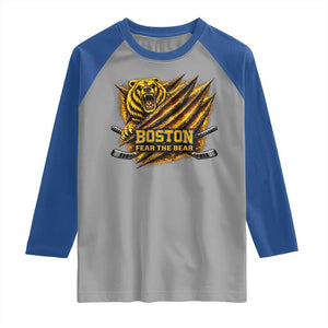 Boston Ice Hockey Raglan Shirt Retro Fear The Bear Funny Sarcastic Saying TS10 Sport Gray Royal Print Your Wear