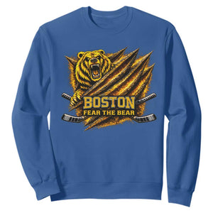 Boston Ice Hockey Sweatshirt Retro Fear The Bear Funny Sarcastic Saying TS10 Royal Blue Print Your Wear