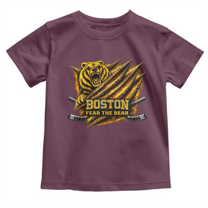 Boston Ice Hockey Toddler T Shirt Retro Fear The Bear Funny Sarcastic Saying TS10 Maroon Print Your Wear