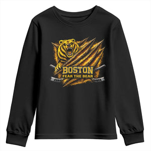 Boston Ice Hockey Youth Sweatshirt Retro Fear The Bear Funny Sarcastic Saying TS10 Black Print Your Wear